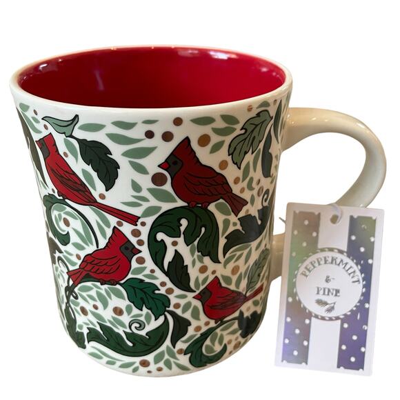 Peppermint & Pine Christmas Red Cardinal Coffee Mug Winter Tea Cup Set of 2 NEW - Picture 15 of 15